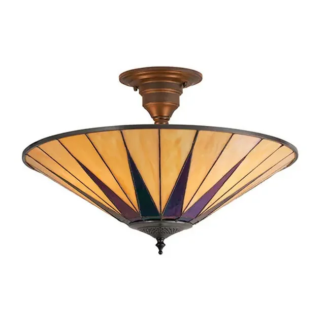 Dark Star 3 Light Dark Bronze Tiffany Semi Flush Ceiling Light