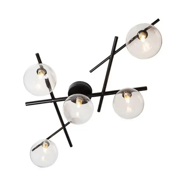Darlow 5 Light Black with Clear Diffuser Semi Flush Ceiling Light