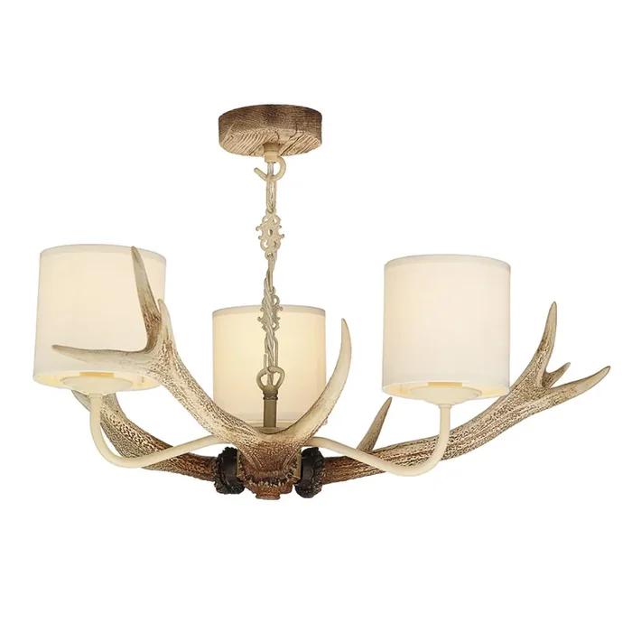 David Hunt Lighting ANT0315 Antler 3 Light Bleached Pendant Ceiling Light