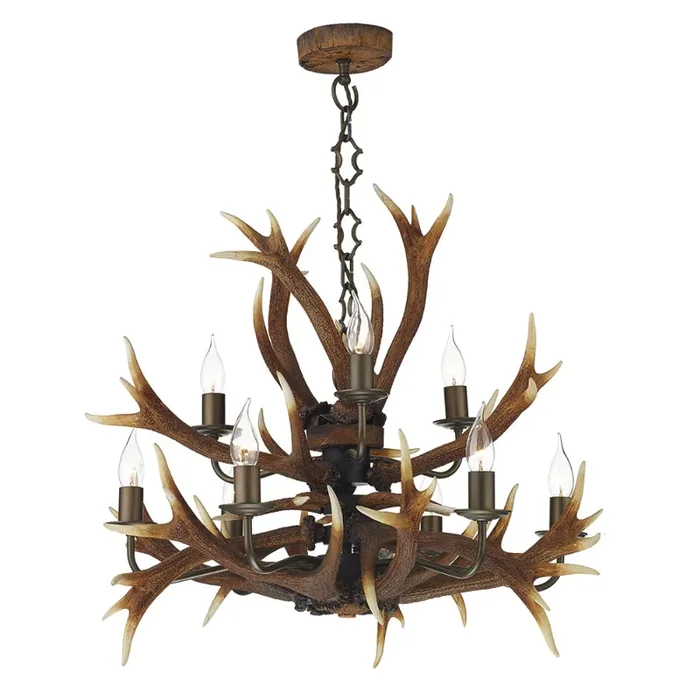 David Hunt Lighting ANT1329 Antler 9 Light Highland Rustic Pendant Ceiling Light