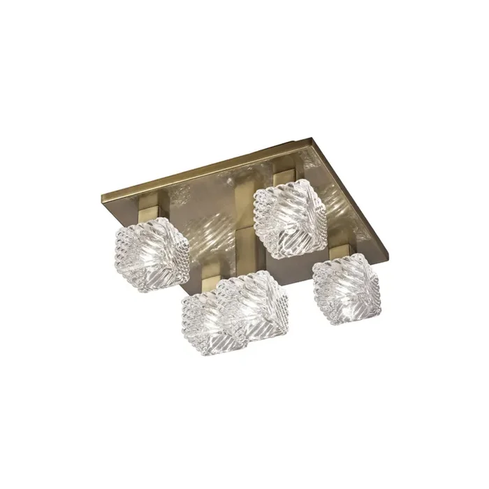 Deco Accor Ceiling Flush 5 Light G9, 230mm Square, Antique Brass/Clear Glass • D0164