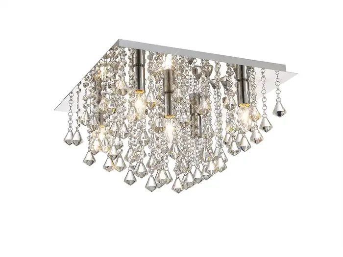 Deco Acton Flush Ceiling 5 Light E14, 460mm Square, Polished Chrome/Prism Crystal • D0146