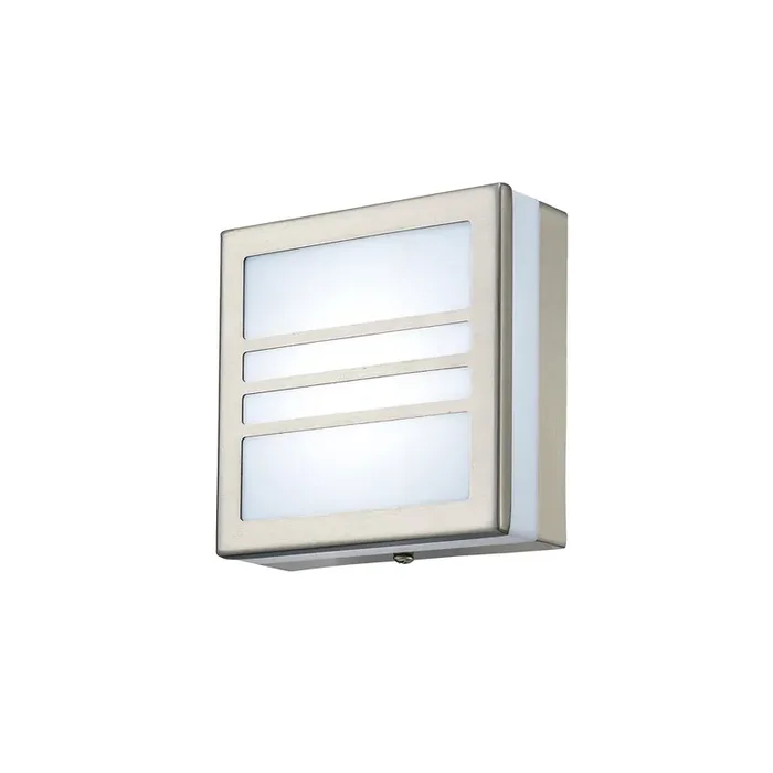 Deco Aldo Square Flush Ceiling/Wall Lamp 2.4W LED IP44 Exterior Louvre Design Stainless Steel/Opal • D0082
