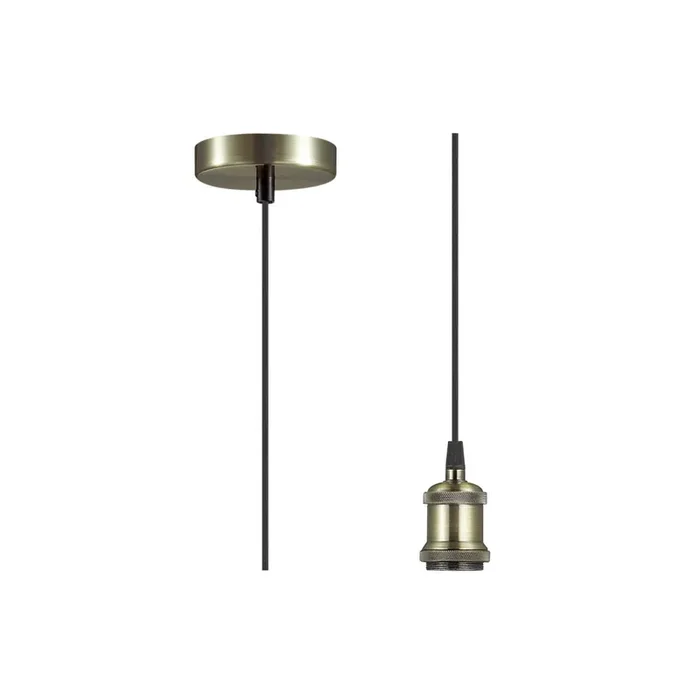 Deco Dreifa 1.5m Suspension Kit 1 Light Antique Brass/Antique Base and Black Braided Cable, E27 Max 60W (Maximum Load 2kg) • D0177