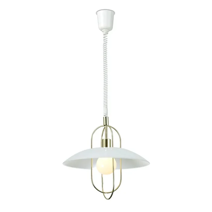 Deco Riva Rise & Fall Pendant 1 Light E27, Polished Brass/Opal White Glass Shade • D0266