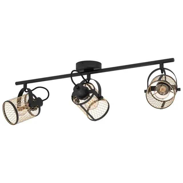 Dellow 3 Light Black with Brass Wire Adjustable Bar Spotlight