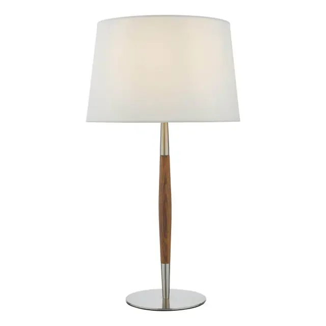 Detroit Satin Nickel and Walnut with White Shade Table Lamp
