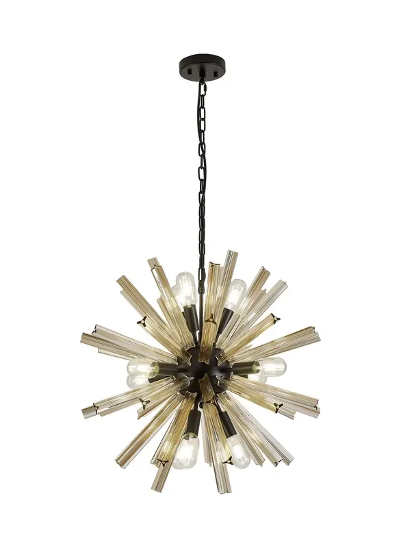 Didier 10 Light E14, Round Pendant Matt Black – Champagne Gold Glass