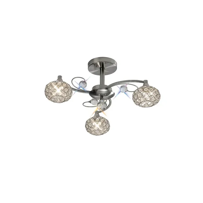 Diyas Cara Semi Ceiling 3 Light G9 Satin Nickel/Crystal • IL30933