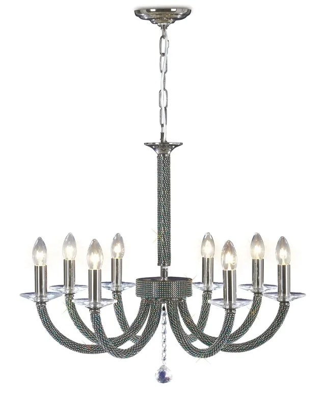 Diyas Elena Pendant 8 Light E14 Black Chrome/Crystal • IL30478