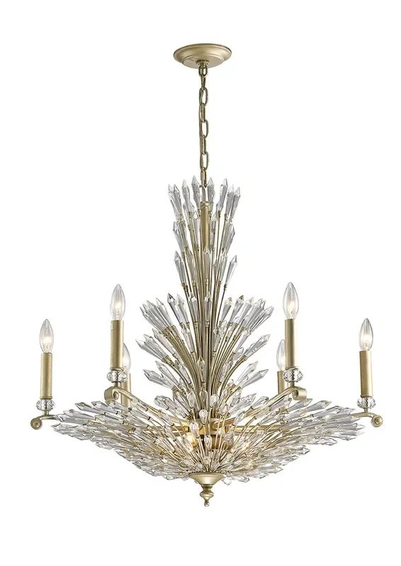 Diyas Fay Pendant 6+3 Light E14 Aged Gold/Silver/Crystal • IL31673