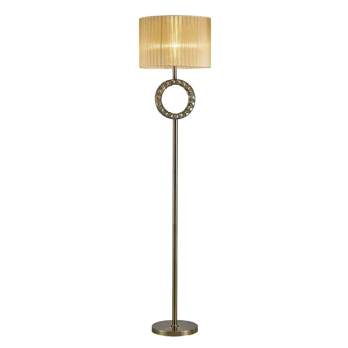 Diyas Florence Round Floor Lamp With Soft Bronze Shade 1 Light E27 Antique Brass/Crystal Item Weight 18.4kg • IL31721
