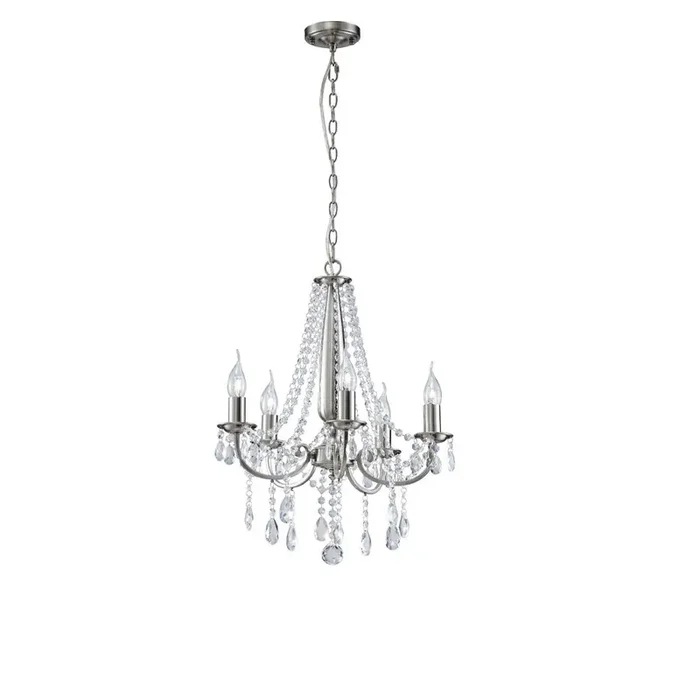 Diyas Kyra Pendant 5 Light E14 Satin Nickel/Crystal • IL30975
