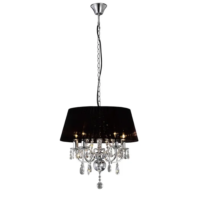Diyas Olivia Pendant With Black Shade 5 Light E14 Polished Chrome/Crystal • IL30045