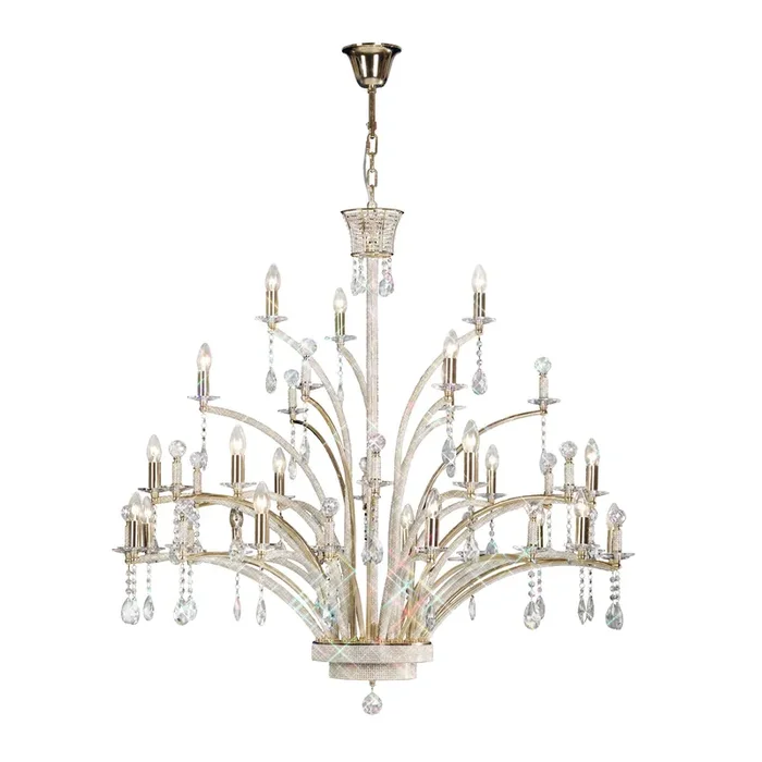 Diyas Orlando Pendant 21 Light E14 French Gold/Crystal (Pallet Shipment Only), (ITEM REQUIRES CONSTRUCTION/CONNECTION) Item Weight 30kg • IL30390