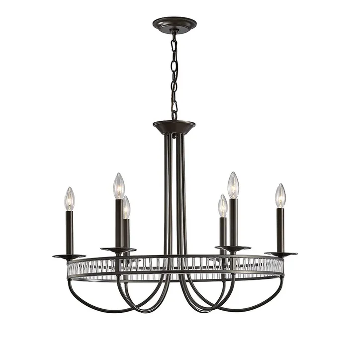 Diyas Saskia Round Pendant 6 Light E14 Aged Bronze/Crystal • IL31706