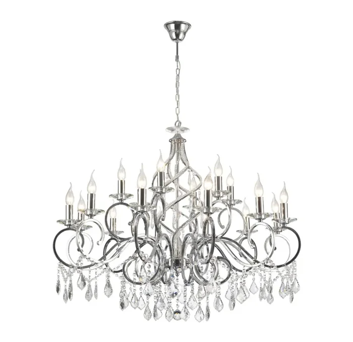 Diyas Torino Pendant 18 Light E14 Polished Chrome/Crystal, (ITEM REQUIRES CONSTRUCTION/CONNECTION) Item Weight 16.5kg • IL303112+6