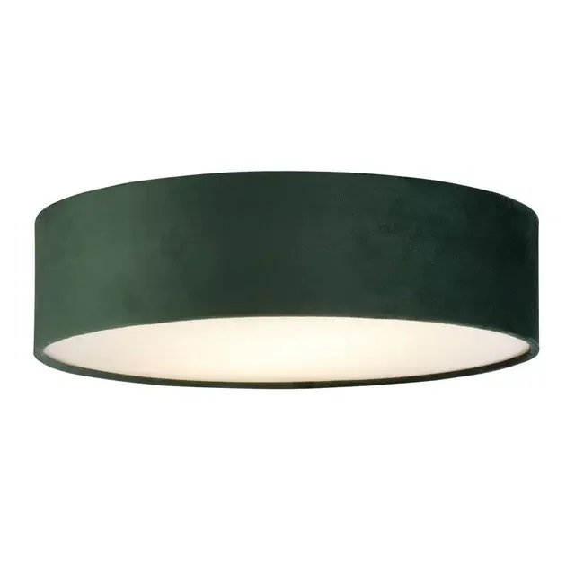 Drum 2 2 Light Green Velvet Shade Flush Ceiling Light