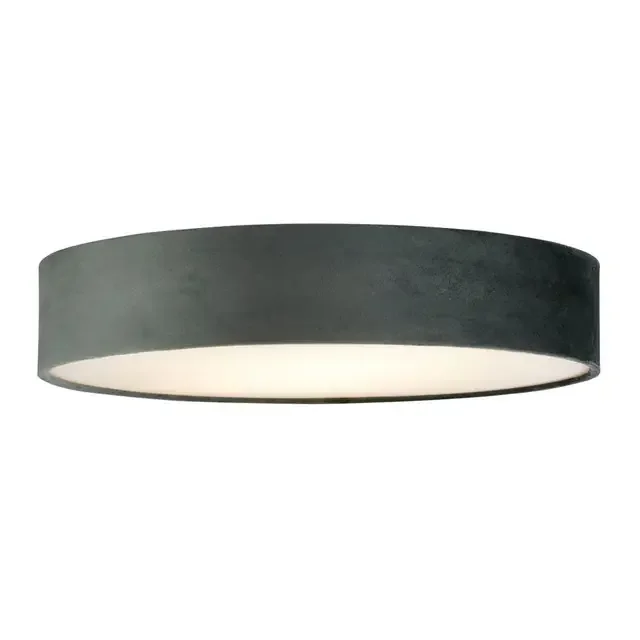 Drum 2 3 Light Grey Velvet Shade Flush Ceiling Light