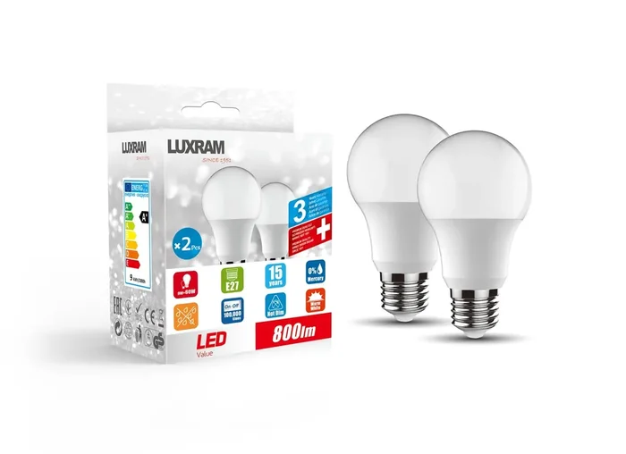 Duo Pack LED Thermal Plastic GLS Bulb