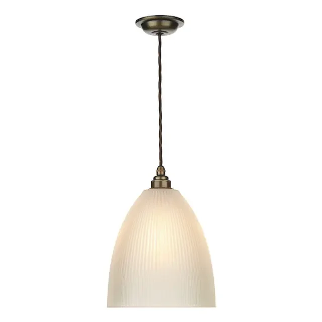 Duxford Antique Brass with Reeded Glass Shade Single Pendant Light