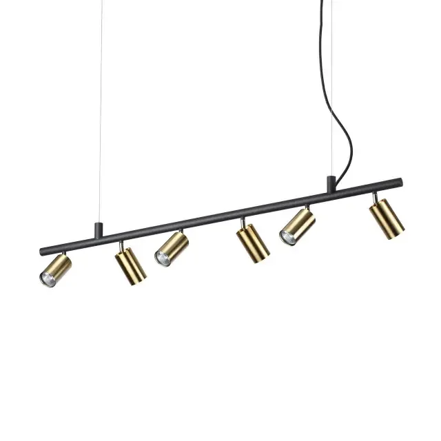 Dynamite SP6 6 Light Brass with Black Adjustable Tube Bar Pendant Light