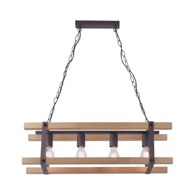 EDITH 4 Light Wood with Antique Detail Bar Pendant Light