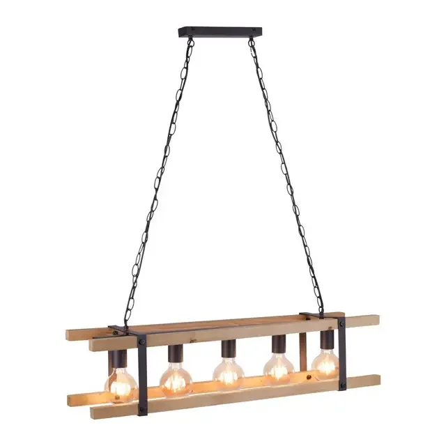 EDITH 5 Light Wood with Antique Detail Bar Pendant Light