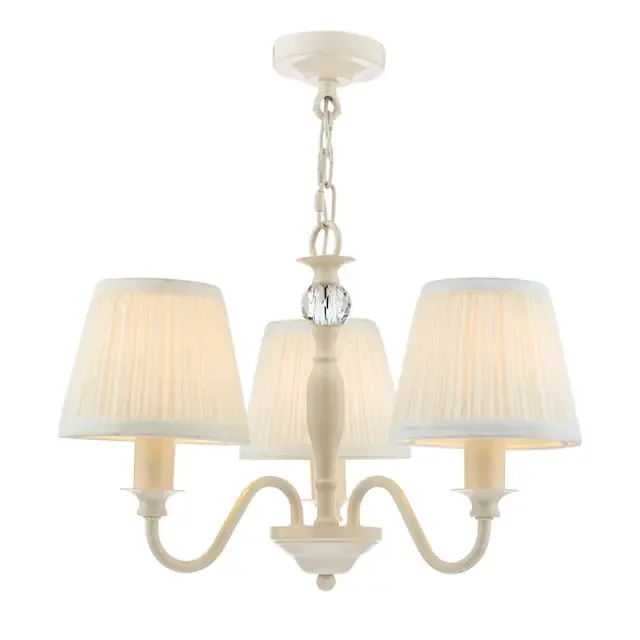 Ellis 3 Light Satin Spindle with Ivory Shades Chandelier