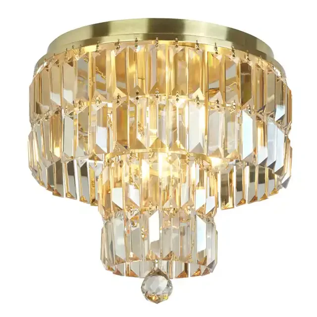 Empire 4 Light Satin Brass and Champagne Crystal Flush Ceiling Light