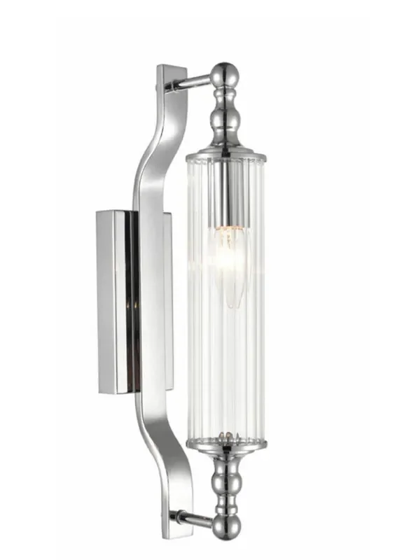 Empire Chrome with Clear Ribbed Tube IP44 Bathroom Wall Light