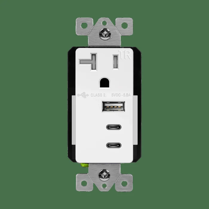 Enerlites 61200-A2C5-CU-W 20A Tamper Resistant Single Receptacle, (3) 5.8A USB Type A/Type C, White