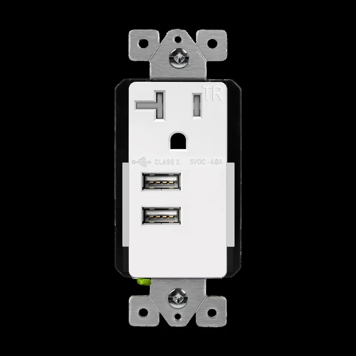 Enerlites 61200-TR2USB-CU-W 20A Tamper Resistant Single Receptacle, (2) 4.8A USB Type A, White