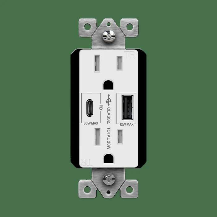 Enerlites 61501-1A1C-PD30-W 15A Tamper Resistant Duplex Receptacle, (2) 30W USB Type A/Type C, White