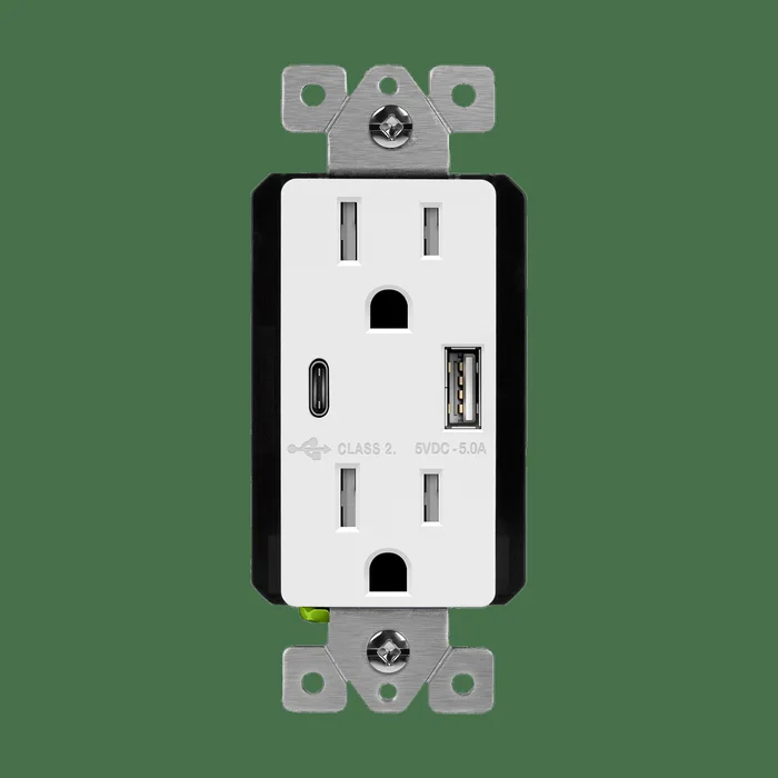 Enerlites 61501-1A1C5-W 15A Tamper Resistant Duplex Receptacle, (2) 5A USB Type A/Type C, White