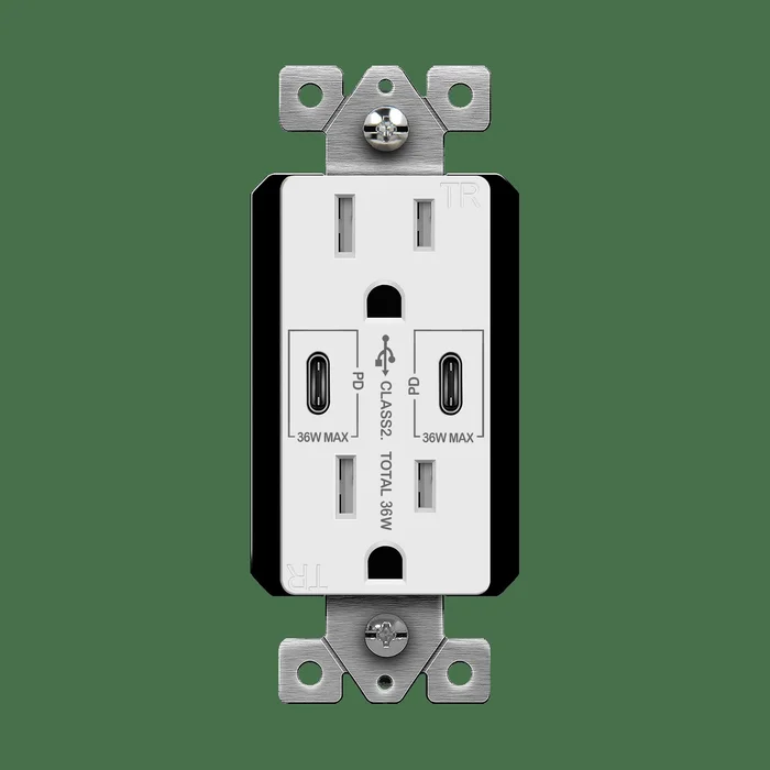 Enerlites 61501-2C-PD36-W 15A Tamper Resistant Duplex Receptacle, (2) 36W USB Type C, White