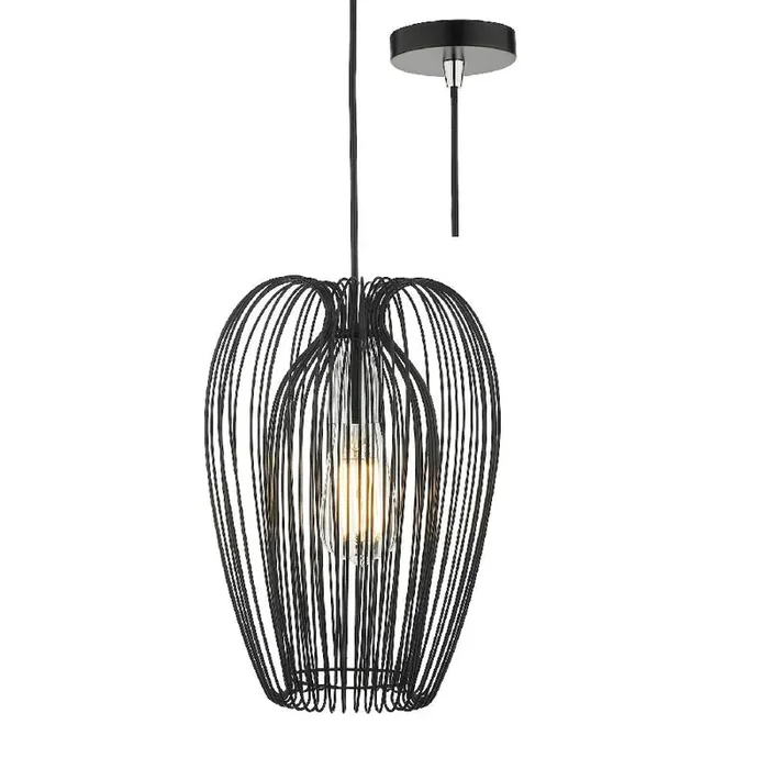 Ero Black & Chrome Vintage Wired Cage Pendant Light 23cm