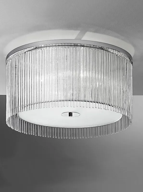 Eros 4 Light Chrome with Lurex Shade and Glass Rods Flush Ceiling Light