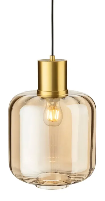 Eton Brushed Brass with Amber Glass Pendant Light