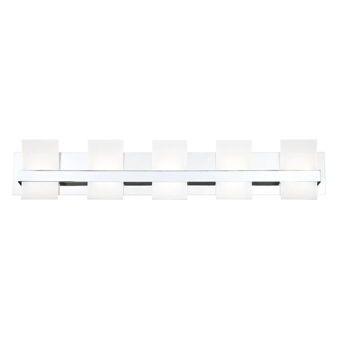 Eurofase Lighting 35657-019 Cambridge 36″ 5-Light LED Vanity, 37.5W, 1800 Lumens, 3000K, Chrome with Frosted Shades