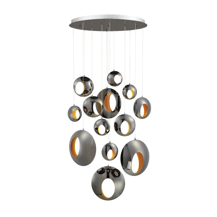 Eurofase Lighting 35910-015 Arlington 40″ Round LED Chandelier, 39W, 1040 Lumens, 3000K, Blackened Chrome and Gold