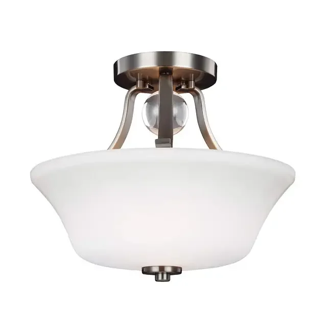 Evington 2 Light Satin Nickel Semi Flush Ceiling Light