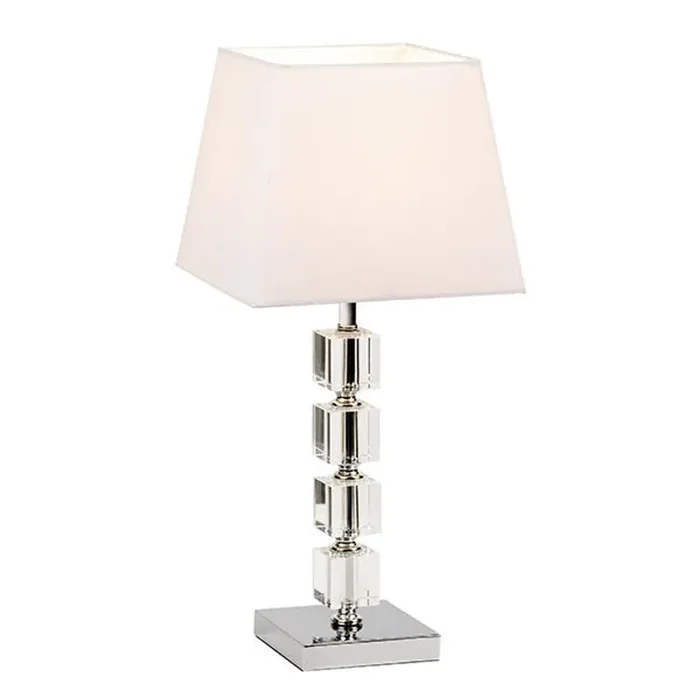 EX DISPLAY Endon Murford Polished Chrome and Acrylic Table Lamp Complete with White Cotton Shade, 1x E14 (96940-TLCH)