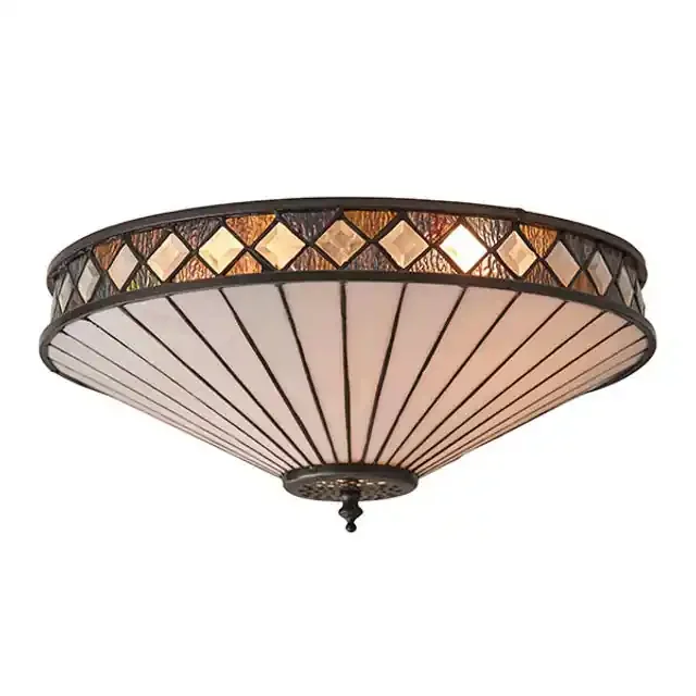 Fargo 2 Light Dark Bronze Tiffany Flush Ceiling Light