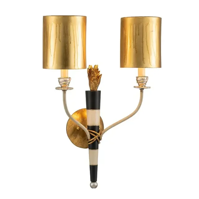 Flambeau 2 Light Black and Gold Wall Light