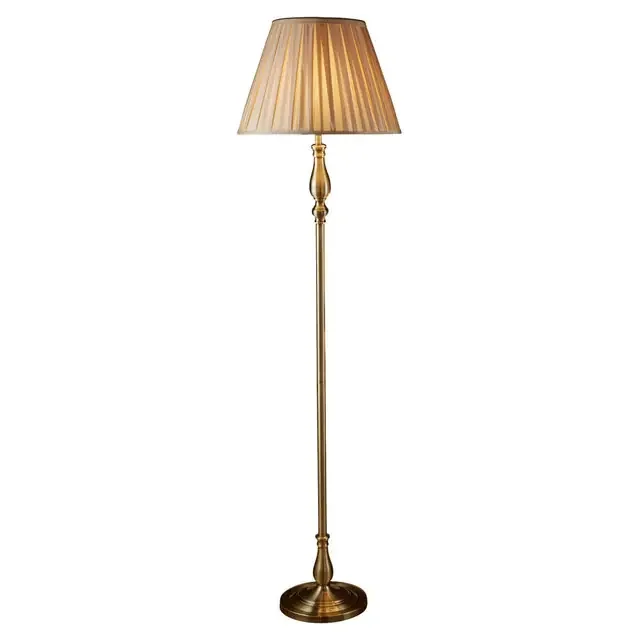 Flemish Antique Brass with Mink Pleated Shade Floor Lamp