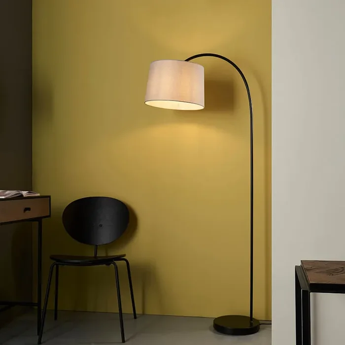 Floor Lamp – Matt Black with Grey Cotton mix Shade (0711CAR78163)