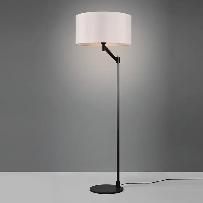 Floor Lamp in Matt Black Metal with White Fabric Shade (1542CAS4144)