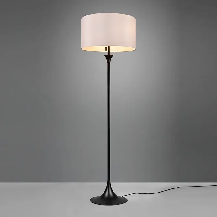 Floor Lamp in Matt Black Metal with White Fabric Shade (1542SAB415700)