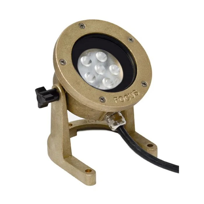 Focus Industries SL-11-AB-LEDM1540-BRS Cast Brass 15W 3000K Integrated LED Underwater Light with Aiming Bracket, 40° Flood, Unfinished Brass